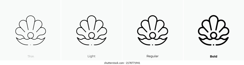seashell icon. Thin, Light Regular And Bold style design isolated on white background