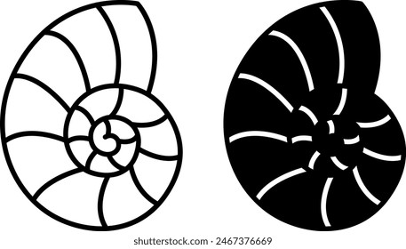 Seashell icons. Black and White Vector Shellfish Icons. Summer and Vacation Concept