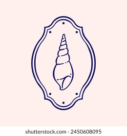 Seashell illustration in frame. Stylized vector element for prints, clothing, pattern, packaging and postcards.