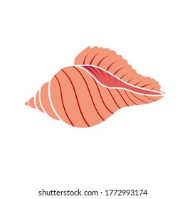 Seashell isolated on white background. Cartoon underwater object. Flat vector illustration.
