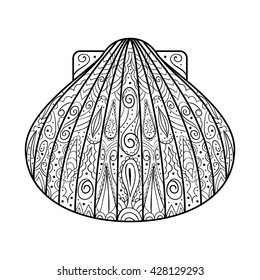 Seashell isolated on white background. Scaloop. Hand drawn.