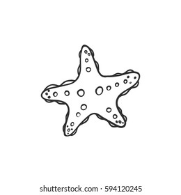 Seashell isolated on white. Vector illustration. Zentangle. Beach concept for restaurant menu card, ticket, branding, logo label.