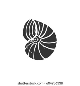 Seashell isolated on white. Vector illustration. Beach concept for restaurant menu card, ticket, branding, logo label. Black and white