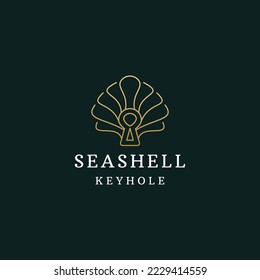 Seashell with keyhole line logo icon design template flat vector
