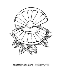 Seashell with lilies thin line icon, animal and underwater, shell sign vector graphics, a linear pattern on a white background, eps 10.