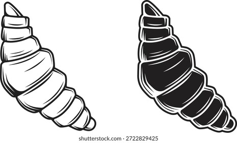 Seashell Line Art Icon Set Black and White