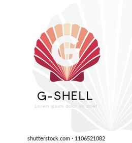 Seashell logo with G letter silhouette. Vector symbol with character element.