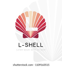 Seashell logo with L letter silhouette. Vector symbol with character element.