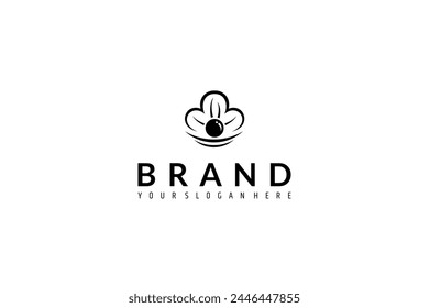 Seashell logo with pearl. Oyster vector icon