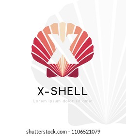 Seashell logo with X letter silhouette. Vector symbol with character element.