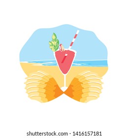 seashell marine in the beach with cocktail