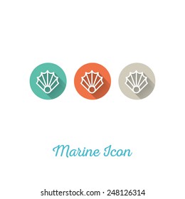 Seashell Marine Flat Icon - Webdesign Element with Long Shadow - Vector Illustration
