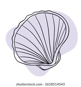 Seashell marine line art icons, ocean and sea beach shells coral underwater hand drawn line 