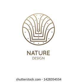 Seashell minimal logo. Round emblem decorative shell in linear style. Vector abstract badge for design of natural products, flower shop, cosmetics, ecology concepts, health, spa, yoga Center.