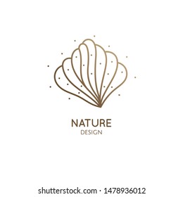 Seashell minimal logo. Simple emblem decorative shell in linear style. Vector abstract stylized badge for design of natural products, flower shop, cosmetics, ecology concepts, health, spa, yoga Center