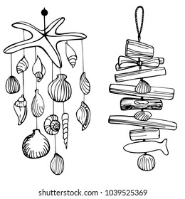 Seashell Mobile. Vector sketch  illustration.