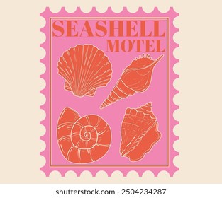 Seashell motel graphic print design for t shirt.