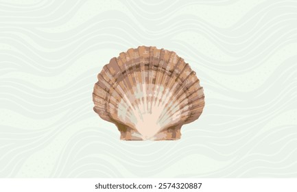 Seashell on a striped background. Vector illustration in retro style.