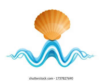 Maravilla en la Ilustración del vector ondulado aislada en fondo blanco. Shell naranja en símbolo de superficie de agua.