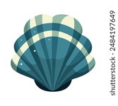 Seashell on a white background. Ocean exotic underwater shell, spiral snail, underwater mollusk. Sea creatures. Trendy flat vector illustration for sticker.