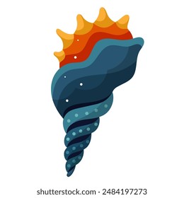 Seashell on a white background. Ocean exotic underwater shell, spiral snail, underwater mollusk. Sea creatures. Trendy flat vector illustration for sticker.