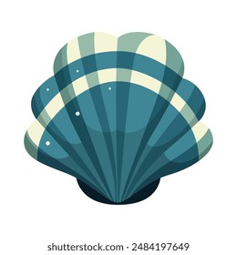 Seashell on a white background. Ocean exotic underwater shell, spiral snail, underwater mollusk. Sea creatures. Trendy flat vector illustration for sticker.