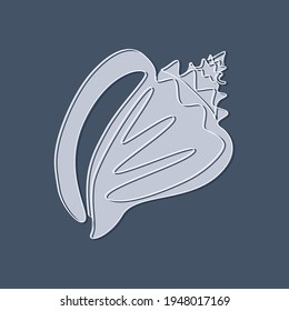 Seashell in One continuous line drawing style for logo or emblem. Sea snail Shell with textured effect for marine mascot concept for nautical life icon. Modern simple vector illustration