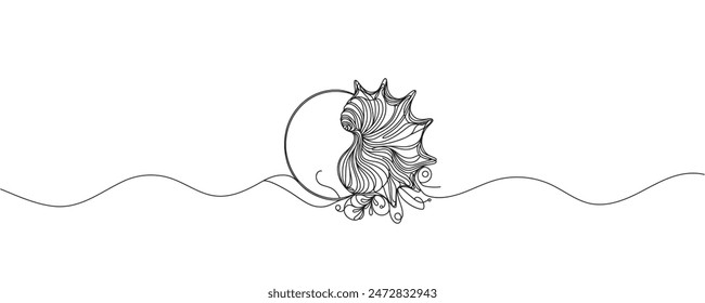 Seashell in one continuous line style. Sea snail shell. Modern simple vector illustration