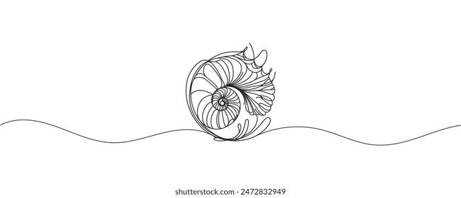 Seashell in one continuous line style. Sea snail shell. Modern simple vector illustration