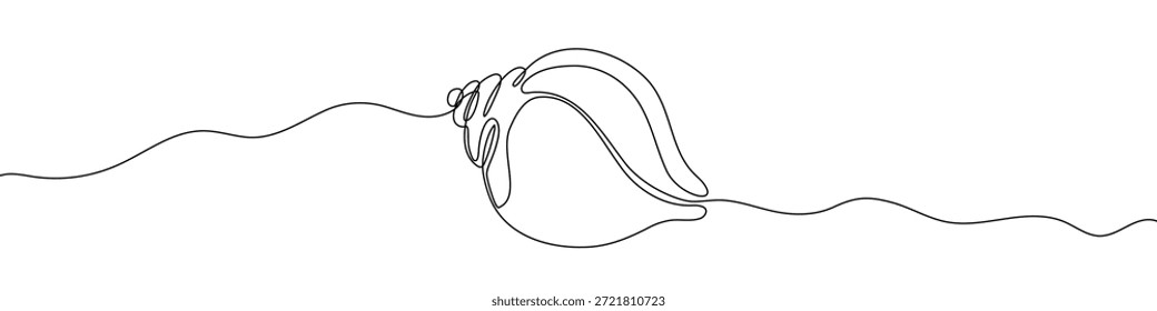 Concha em um estilo de arte de linha. Desenho de concha com traço preto editável em fundo branco. Ilustração vetorial.