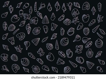 seashell outline doodle background .seashell pattern hologram concept 