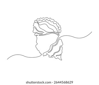 seashell outline illustration. Continuous line drawing of sea shell.