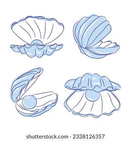 seashell outline illustration. Seashells vector set. Hand drawn illustrations of engraved line. Collection of realistic sketches various mollusk sea shells different forms. isolated white background.