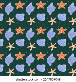 seashell pattern. hand-drawn drawing. bubbles