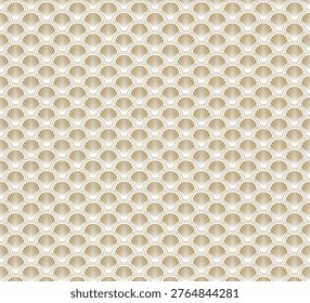 Seashell pattern, marine conch repeating vector background. Bivalve mollusk cockleshell, oceanic sea shell seamless textile pattern. Scallop gold white fabric, beach symbol. Minimalist seashell graphic design.