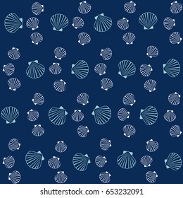 Seashell pattern, marine conch repeating vector background. Bivalve mollusk cockleshell, oceanic sea shell seamless textile pattern. 