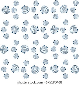 Seashell pattern, marine conch repeating vector background. Bivalve mollusk cockleshell, oceanic sea shell seamless textile pattern. Scallop fabric, beach symbol. Minimalist seashell graphic design.