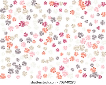 Seashell pattern, marine conch vector background. Bivalve mollusk cockleshell, oceanic sea shell pattern. Scallop beach seashell grey and red symbols.