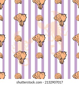 seashell patterns on purple white lines vector textile fabric