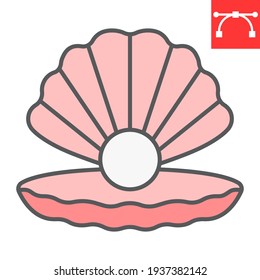 Seashell with pearl color line icon, shell and ocean animals, open seashell vector icon, vector graphics, editable stroke filled outline sign, eps 10