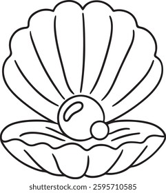 Seashell with Pearl Coloring Page - Cute Bold And Easy Outline for Kids | Ocean Theme Printable Activity Sheet | Fun And Simple Drawing for Creativity