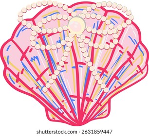 Seashell with Pearl Illustration Coquette Art Illustration