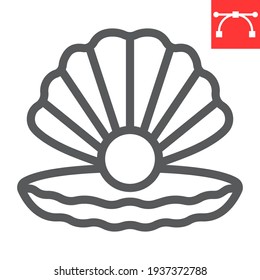 Seashell with pearl line icon, shell and ocean animals, open seashell vector icon, vector graphics, editable stroke outline sign, eps 10