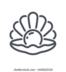 Seashell With Pearl Line Vector Icon.