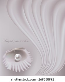 Seashell with pearls on silk