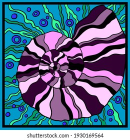 seashell. print for a scarf. vector illustration. stained glass window.