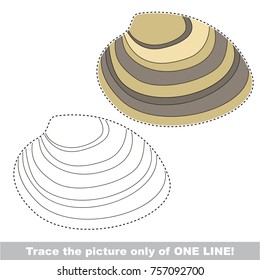 Seashell Quahog to be traced only of one line, the tracing educational game to preschool kids with easy game level, the colorful and colorless version.