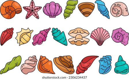 Seashell Related Illustration Set Bundle