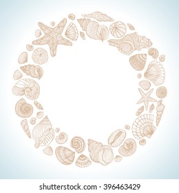 Seashell Round Frame Free Hand Drawing, Sketch Style