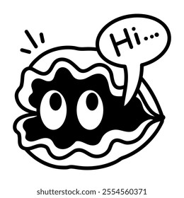 Seashell saying hi, hand drawn style icon 

